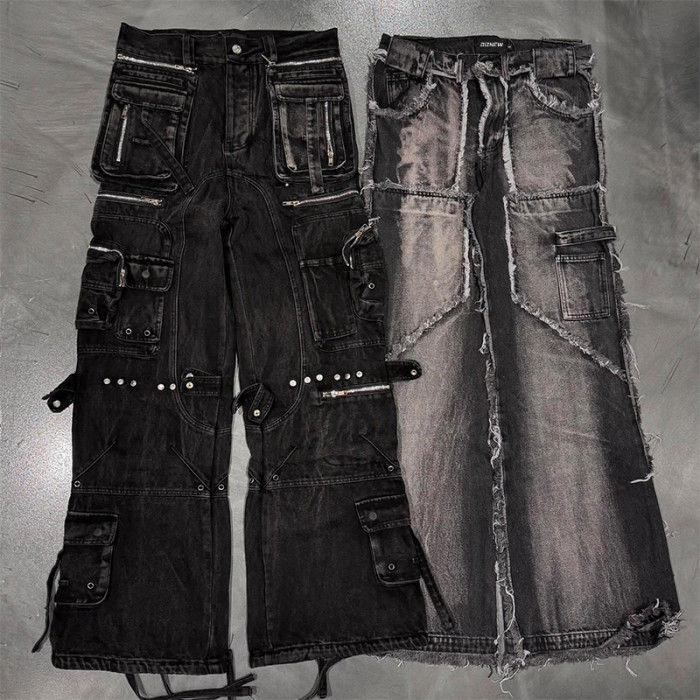 Wholesale Custom Punk & Distressed Denim Cargo Pants