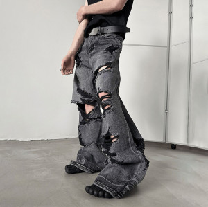 Wholesale Custom Cotton Distressed Patchwork Ripped Jeans