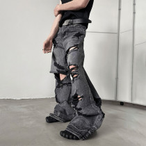 Wholesale Custom Cotton Distressed Patchwork Ripped Jeans