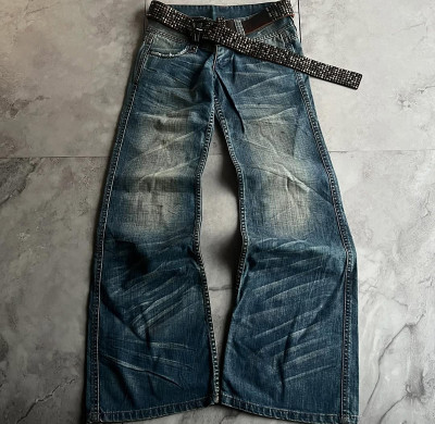 Custom Whisker & Monkey Washed Wide-Leg Fashion Denim