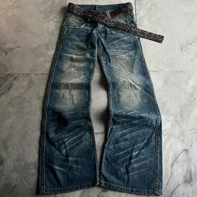 Custom Whisker & Monkey Washed Wide-Leg Fashion Denim