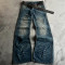 Custom Whisker & Monkey Washed Wide-Leg Fashion Denim