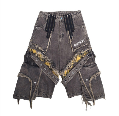 Custom Cotton Patchwork Distressed Denim Shorts – Wholesale