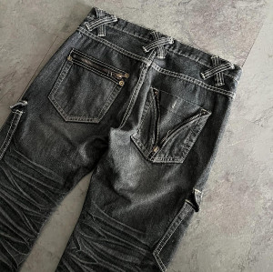 Custom Whiskered Cargo Denim Jeans – High-Fashion Utility Style