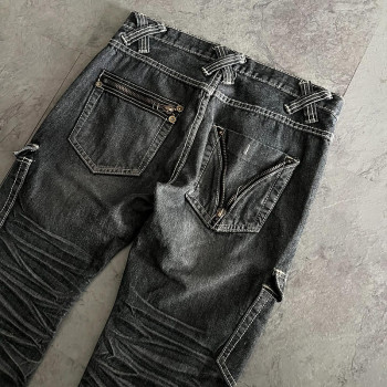 Custom Whiskered Cargo Denim Jeans – High-Fashion Utility Style