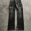 Custom Whiskered Cargo Denim Jeans – High-Fashion Utility Style