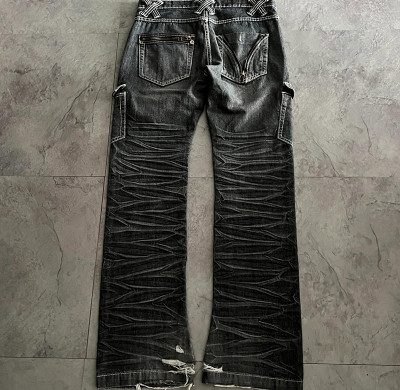 Custom Whiskered Cargo Denim Jeans – High-Fashion Utility Style
