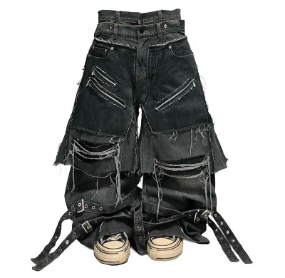 Custom Avant-Garde Layered Denim Pants – High-Fashion Statement Piece