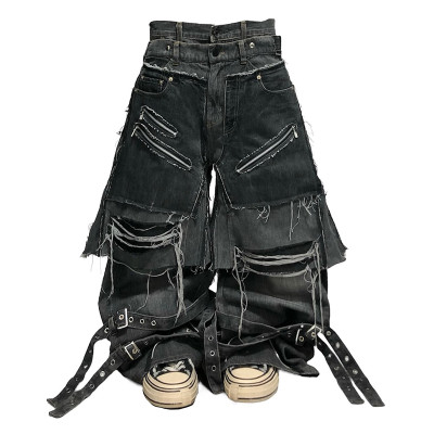 Custom Avant-Garde Layered Denim Pants – High-Fashion Statement Piece