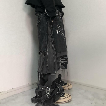 Custom Avant-Garde Layered Denim Pants – High-Fashion Statement Piece