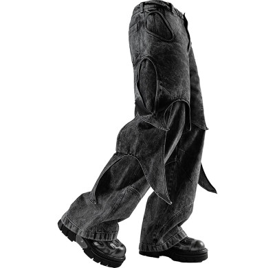 Custom Washed Cutout Layered Denim Pants – Avant-Garde