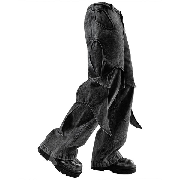 Custom Washed Cutout Layered Denim Pants – Avant-Garde Streetwear