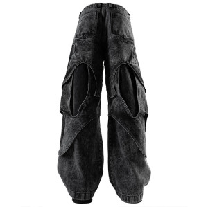 Custom Washed Cutout Layered Denim Pants – Avant-Garde Streetwear