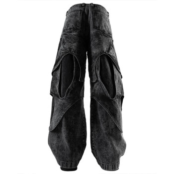 Custom Washed Cutout Layered Denim Pants – Avant-Garde