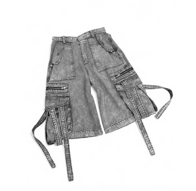 Custom Multi-Pocket Washed Denim Shorts – Utility Streetwear