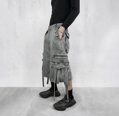 Custom Multi-Pocket Washed Denim Shorts – Utility Streetwear