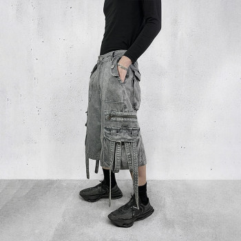 Custom Multi-Pocket Washed Denim Shorts – Utility Streetwear