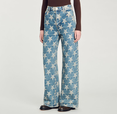 Custom Women’s Jacquard Denim Wide-Leg Jeans – Luxury Wholesale