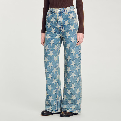 Custom Women’s Jacquard Denim Wide-Leg Jeans – Luxury Wholesale