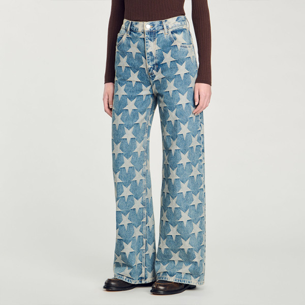 Custom Women’s Jacquard Denim Wide-Leg Jeans – Luxury Wholesale
