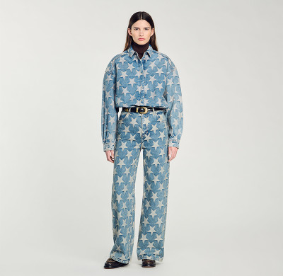 Custom Women’s Jacquard Denim Wide-Leg Jeans – Luxury Wholesale