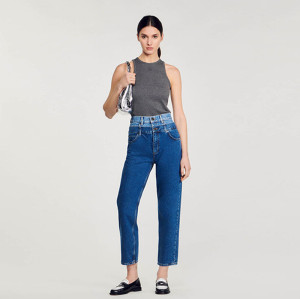 Damen Jeans mit doppelter Taille nach Maß – Trendy Slim Jeans Großhandel