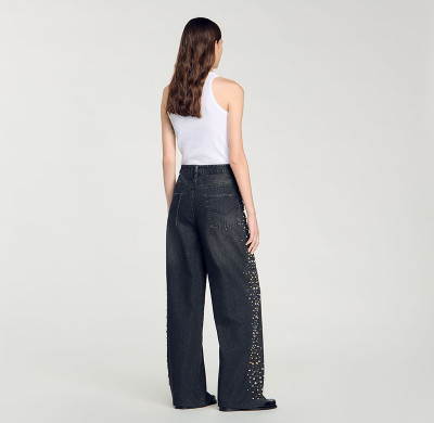 Custom Women’s Rhinestone Wide-Leg Jeans – Luxury Denim Wholesale