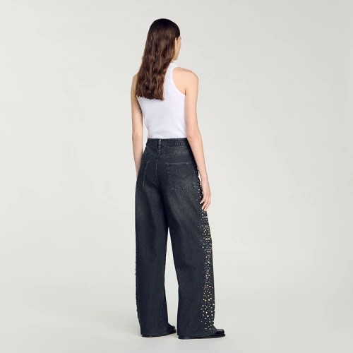 Vaqueros anchos con pedrería para mujer, personalizados – Venta al por mayor de vaqueros de lujo