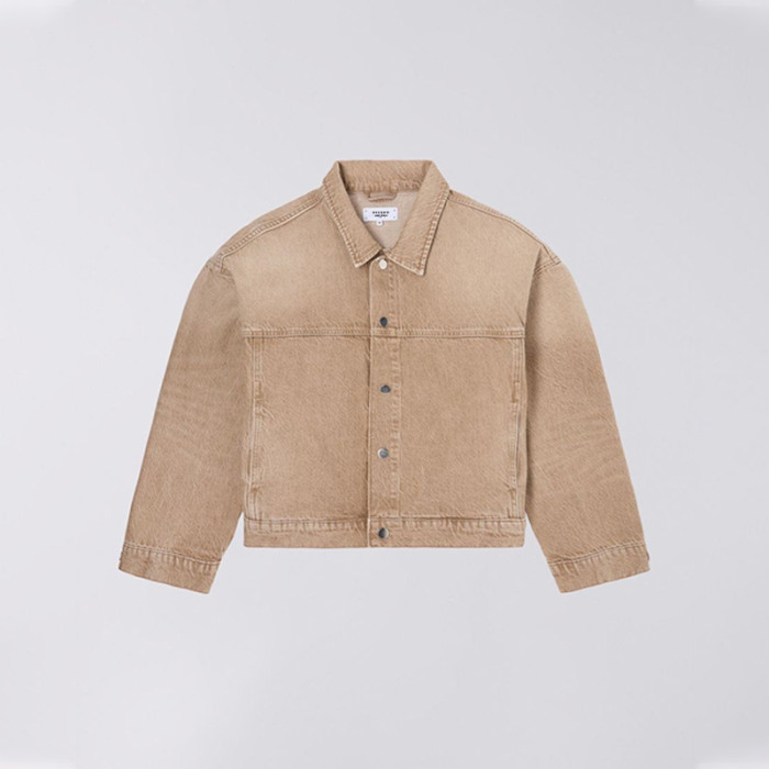 Benutzerdefinierte braune Blanko-Crop-Jeansjacke