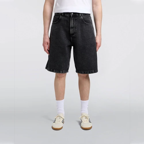 Custom Wholesale Black Blank Wide-Leg Denim Shorts