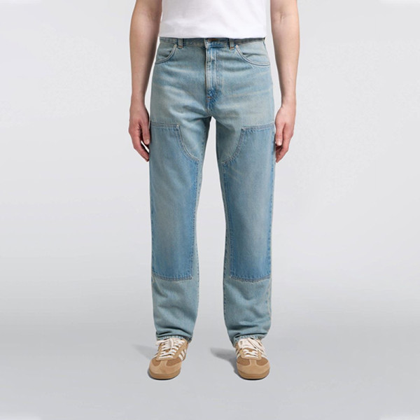 Custom Light Blue Panel Patchwork Workwear Denim Pants