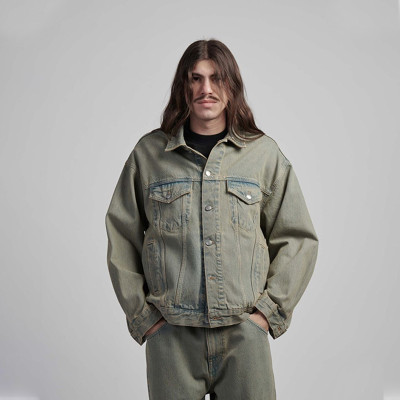 Custom Men's Vintage Wash Blank Denim Jacket