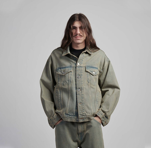 Chaqueta vaquera vintage lavada y en blanco personalizada para hombre