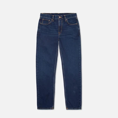 Vaqueros de mezclilla azul oscuro lavados, lisos y personalizados para hombre