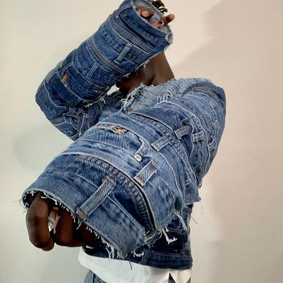 Custom Patchwork Denim Jacket with Belt Loop Details – DiZNEW