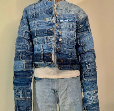 Custom Patchwork Denim Jacket with Belt Loop Details – DiZNEW