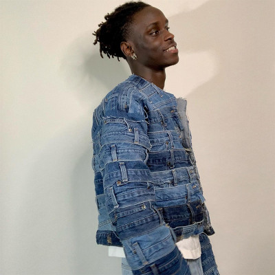 Custom Patchwork Denim Jacket with Belt Loop Details – DiZNEW