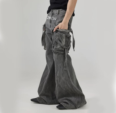Custom Flared Cargo Jeans with Oversized Utility Pockets