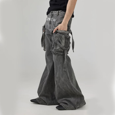 Custom Flared Cargo Jeans with Oversized Utility Pockets