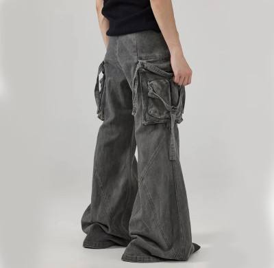 Custom Flared Cargo Jeans with Oversized Utility Pockets
