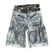 Custom Camo Waist Denim Cargo Shorts with Raw Hem