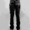 Custom Heavy-Distressed Drawstring Denim Jeans with Embroidered Stitching