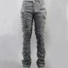 Custom Heavy-Distressed Drawstring Denim Jeans with Embroidered Stitching