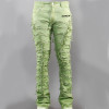 Custom Heavy-Distressed Drawstring Denim Jeans with Embroidered Stitching