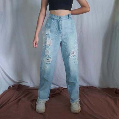 Custom Vintage-Wash Ripped Denim Pants