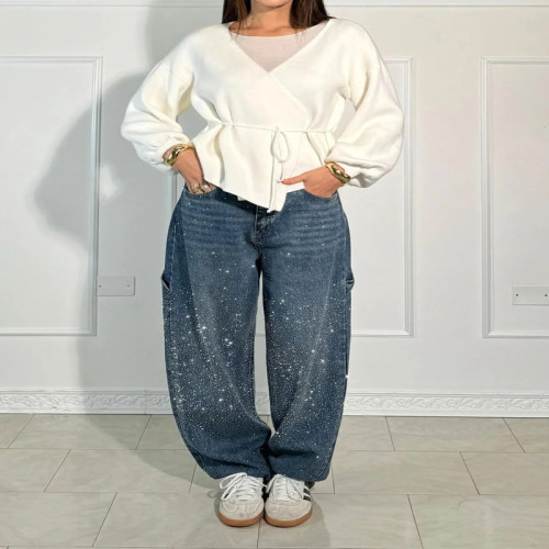 Custom Galaxy-Inspired Paint-Splatter Wide-Leg Jeans