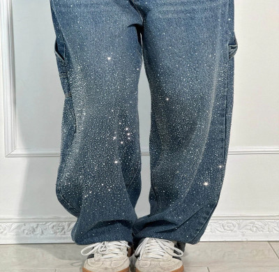 Custom Galaxy-Inspired Paint-Splatter Wide-Leg Jeans