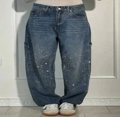 Custom Galaxy-Inspired Paint-Splatter Wide-Leg Jeans
