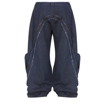 Custom Avant-Garde Distressed Denim Pants with Oversized Pockets