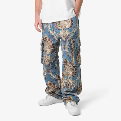 Custom Baroque Pattern Wide-Leg Cargo Pants